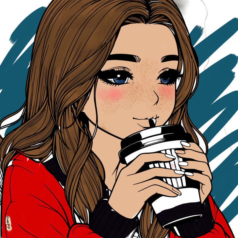 realistic girl drinking coffee
