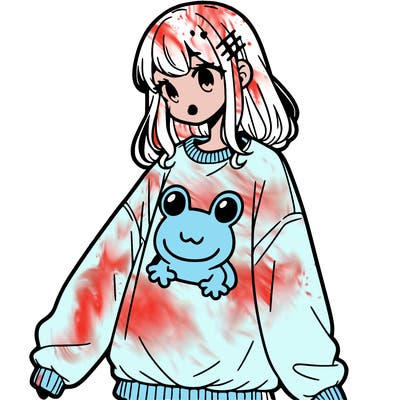 girl wearing frogging sweatshirt