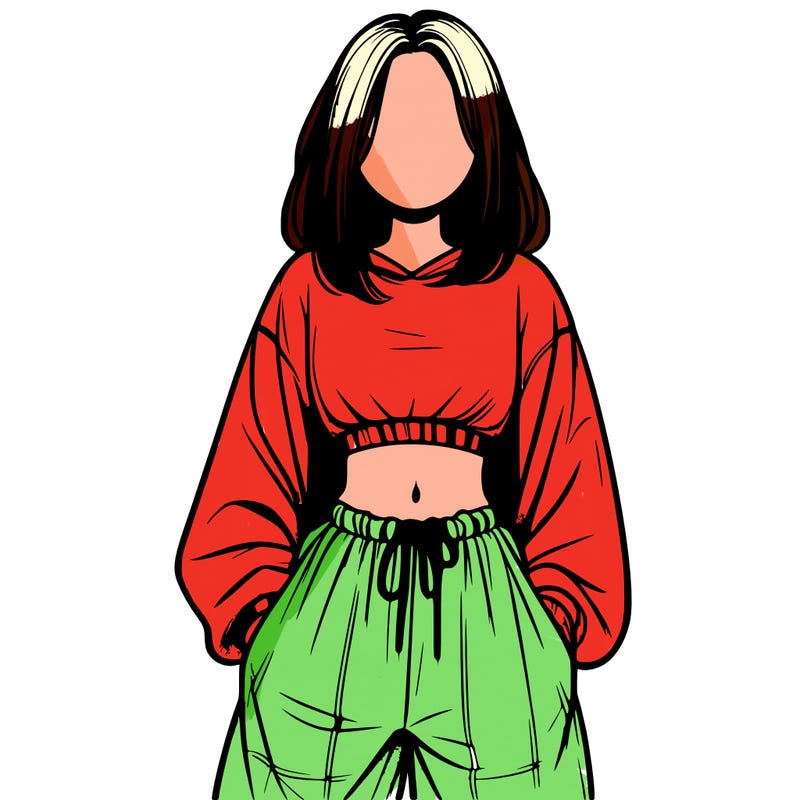 realistic girl faceless with baggy pants and a crop top