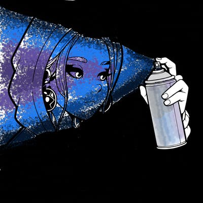 a realistic girl, spray painting
