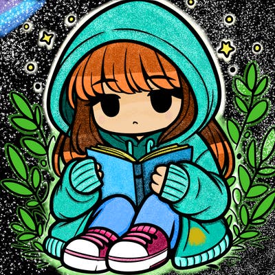 girl in oversized hoodie reading a book