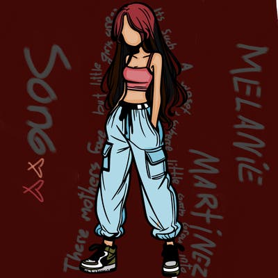 girl in baggy pants crop top and long hair