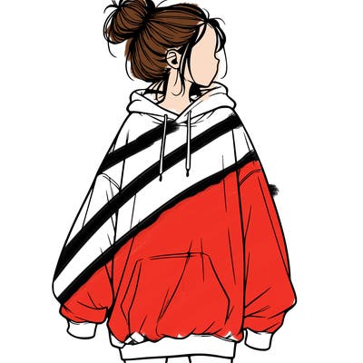 realistic girl with a oversized sweatshirt on and a bun