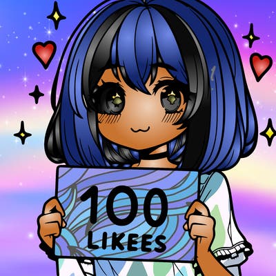 anima girl holding a 100 likes sign in her hand