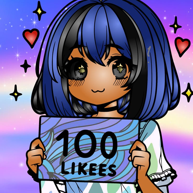 anima girl holding a 100 likes sign in her hand