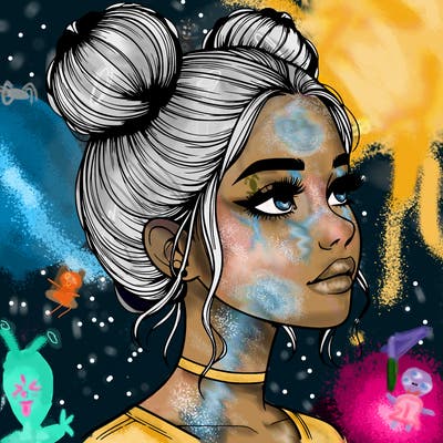 realistic girl with buns on the top of her head