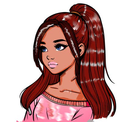 realistic girl with a high ponytail