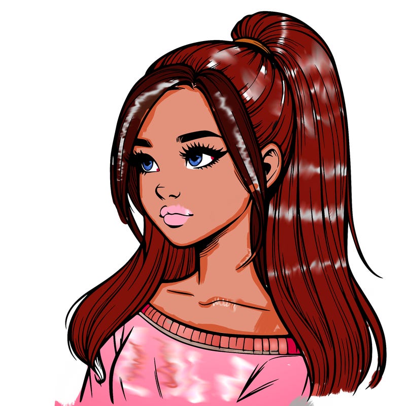 realistic girl with a high ponytail