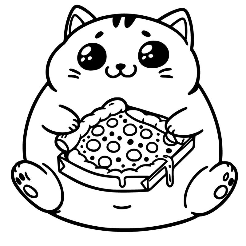 fat cat with pizza