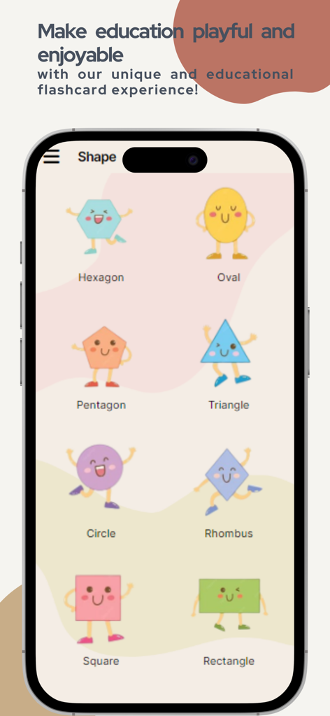 Flashcards World - Interactive flashcards showing animated geometric shapes for kids education