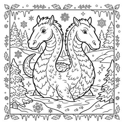 Embark on a mythical journey with this Bunyip coloring page, set amidst a beautiful winter wonderland scene. Designed with clear lines and captivating details, it offers a relaxing and engaging activity for seniors.