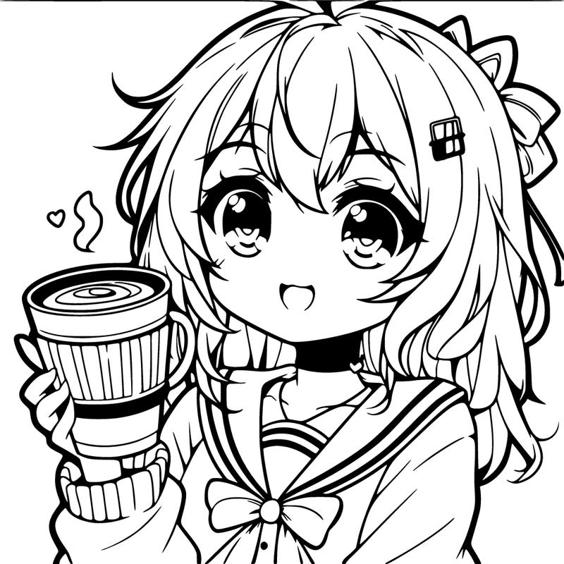 girl coffee in her hand ￼ anime cute ￼￼
