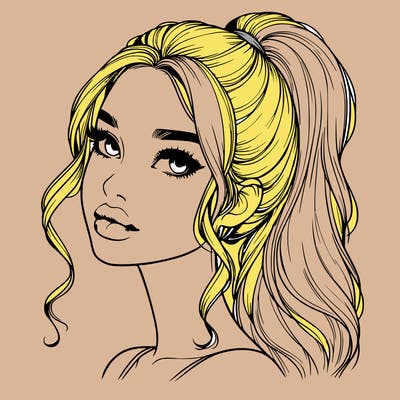 realistic girl with a ponytail on her hair and lips