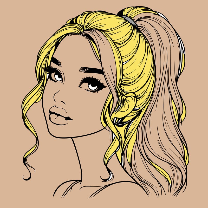 realistic girl with a ponytail on her hair and lips