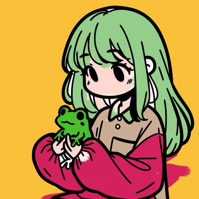 girl with long hair and a oversized shirt. and she is holding a frog