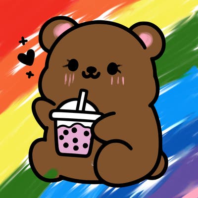 boba light pink bear drinking boba