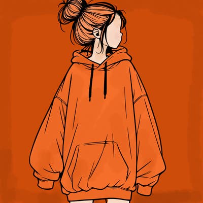 realistic girl with a oversized sweatshirt on and a bun