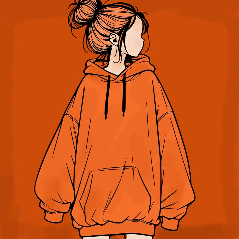realistic girl with a oversized sweatshirt on and a bun