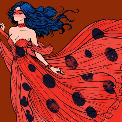 realistic woman in dress flowing the the wind