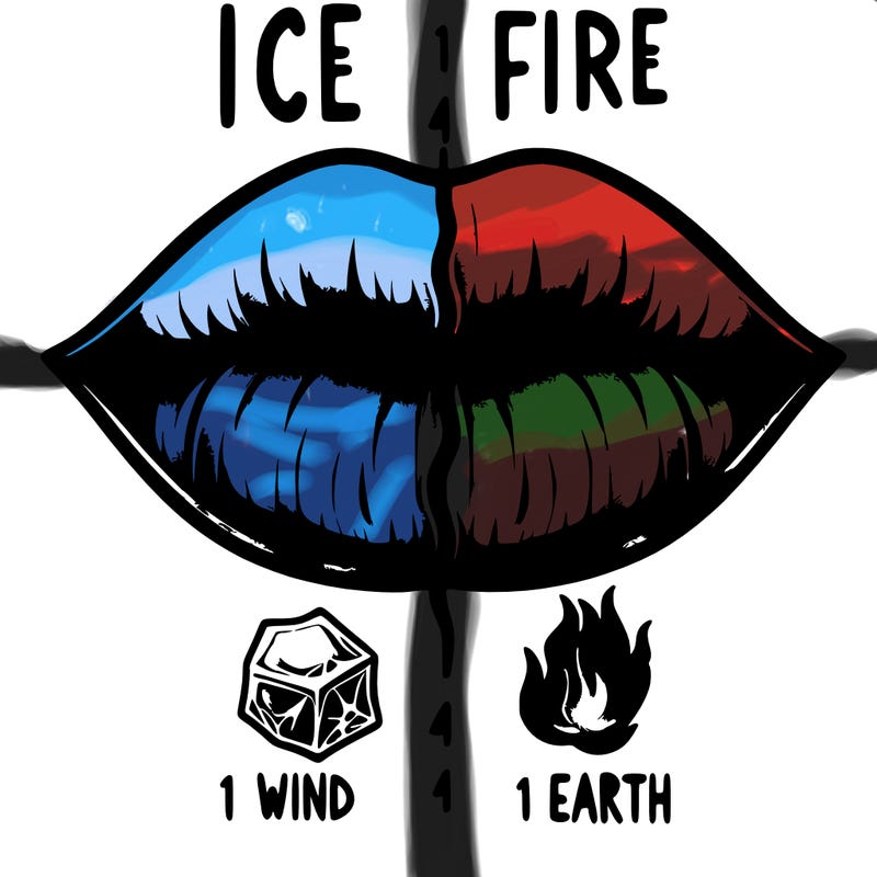 realistic lip split in fourth . 1 fourth ice 1 fire 1wind 1 earth