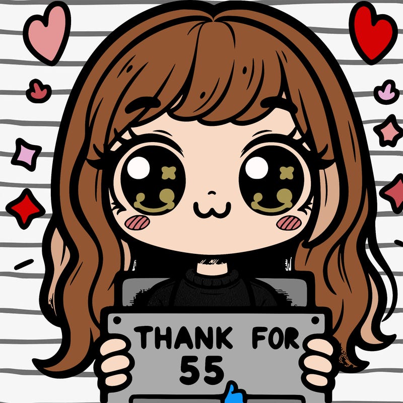 girl holding a sign that says thanks for 55 likes
