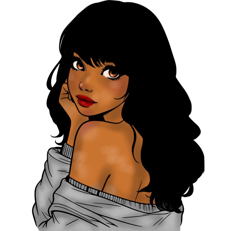 realistic girl with bangs looking over her shoulder