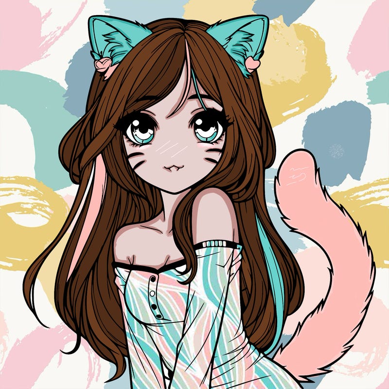 realistic girl with cat ears and tail