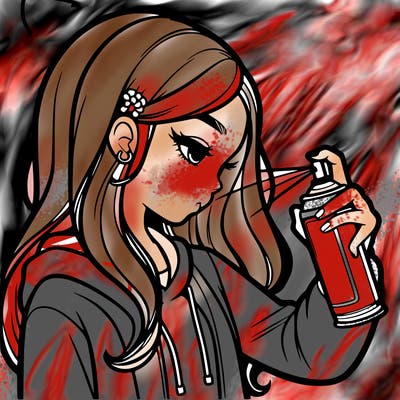 a realistic girl spray painting