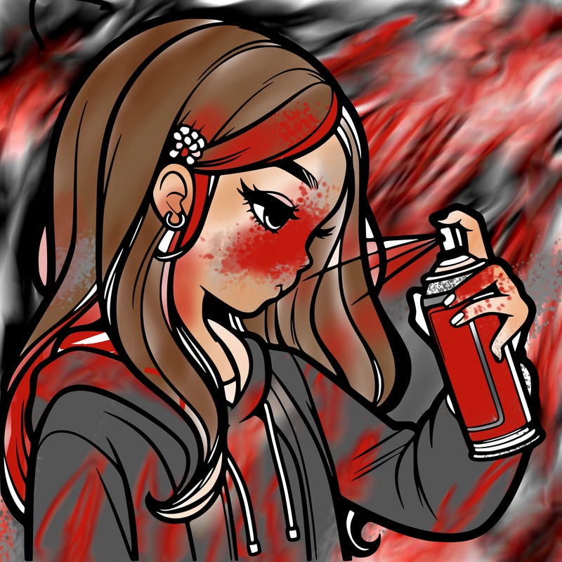 a realistic girl spray painting