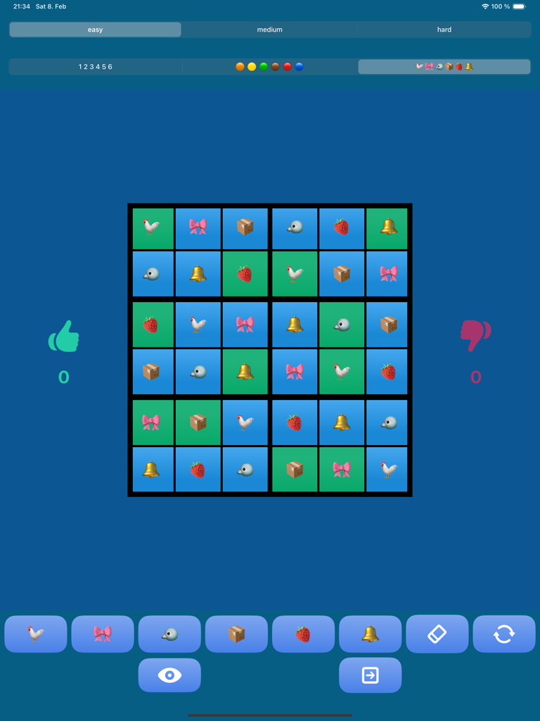 Sudoku6x6 (4Kids) - A 6x6 Sudoku grid for kids using colorful symbols instead of numbers
