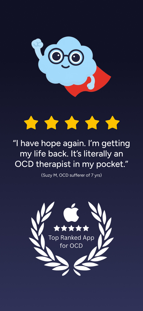 Choiceful: OCD Treatment App - Five star review and top ranked app award for Choiceful OCD Treatment App.