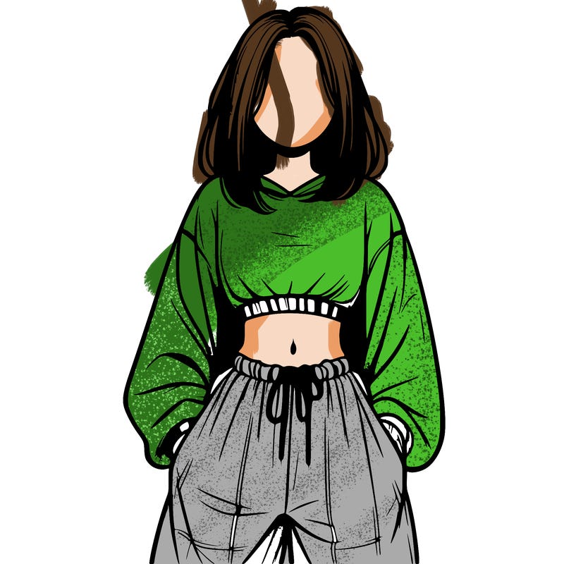 realistic girl faceless with baggy pants and a crop top