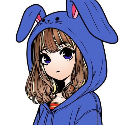 realistic girl wearing a bunny hoodie