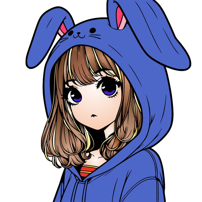 realistic girl wearing a bunny hoodie