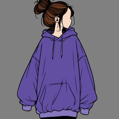 realistic girl with a oversized sweatshirt on and a bun