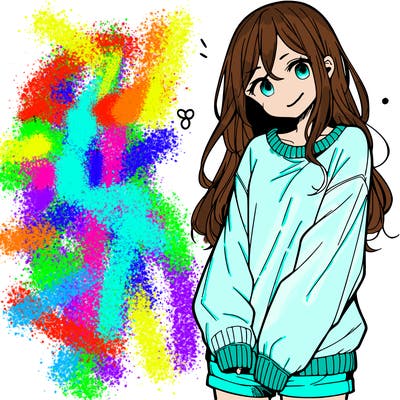 manga teen girl  in a sweater and baggy pants