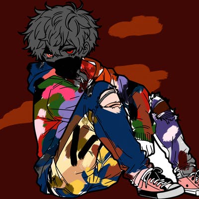 a male hoddie ripped jeans messy hair anime