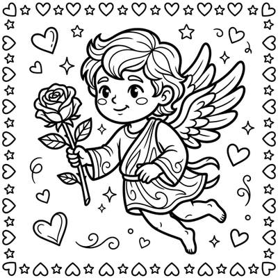 Introduce your little one to the magic of coloring with this sweet Cupid and rose design. Featuring ultra-thick lines and large areas, it's perfectly crafted for tiny hands and developing motor skills.