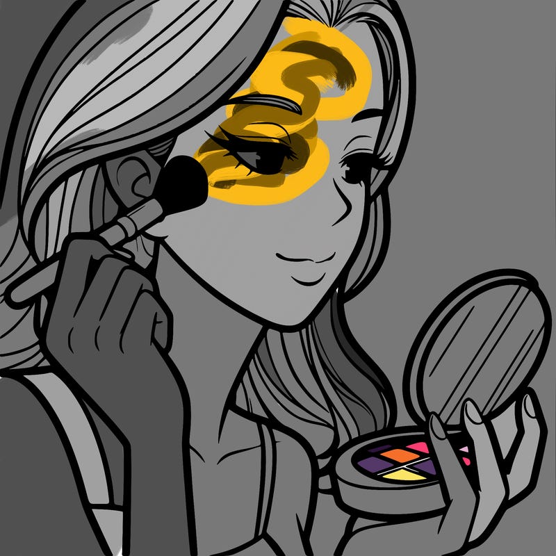 little girl putting on makeup