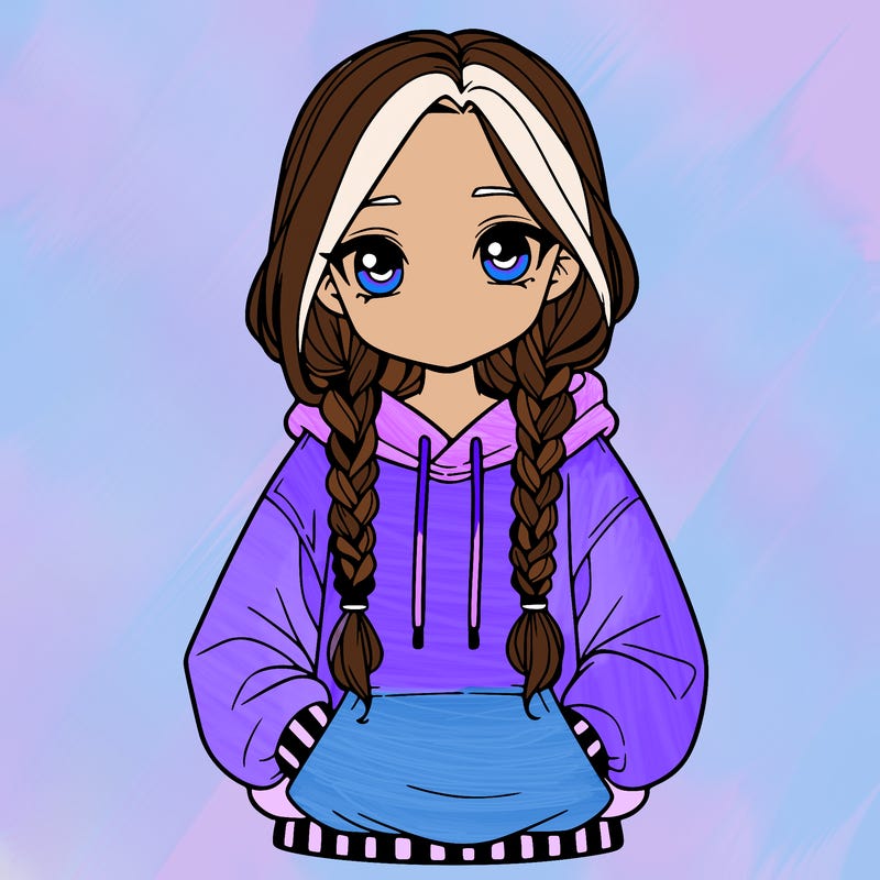 a realistic girl with a oversized hoodie and she has braids