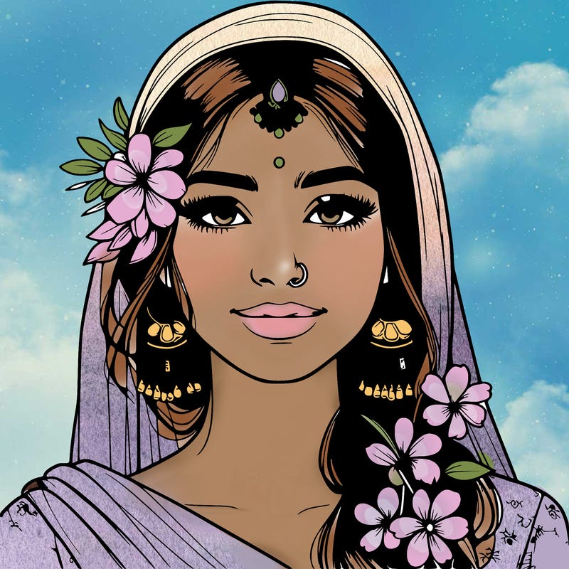 realistic girl with flowers