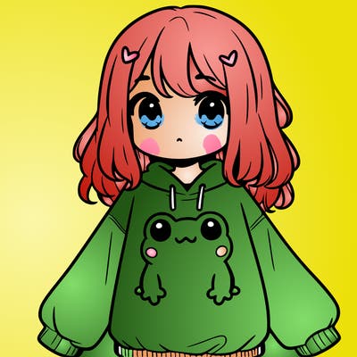 girl wearing frogging sweatshirt