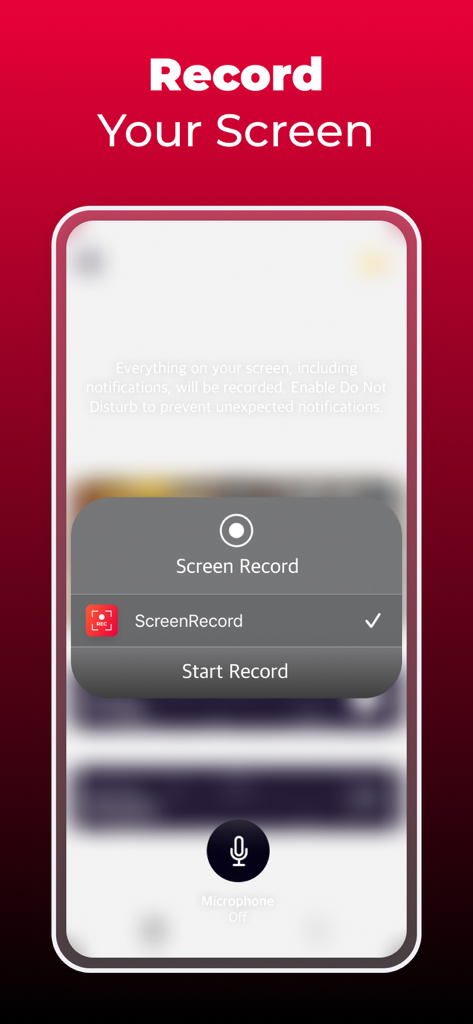 Screen Recorder: Capture Video - iPhone screen recording interface with start record button and microphone toggle