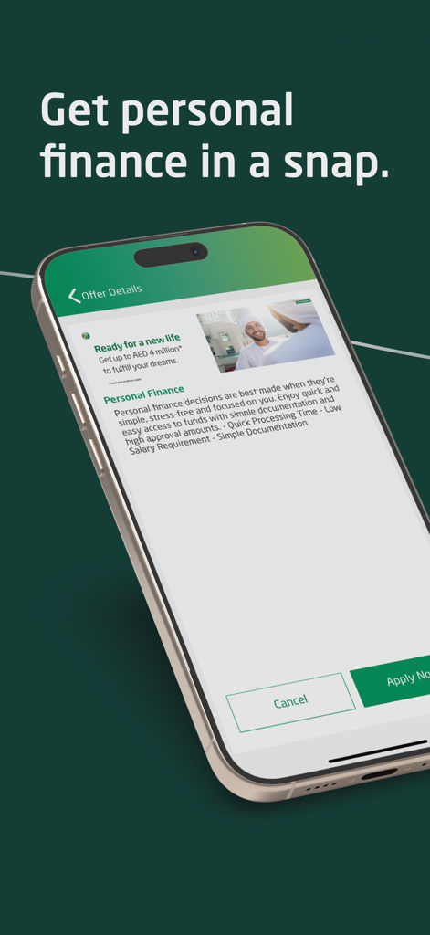 Personal finance offer screen on the DIB alt mobile banking app