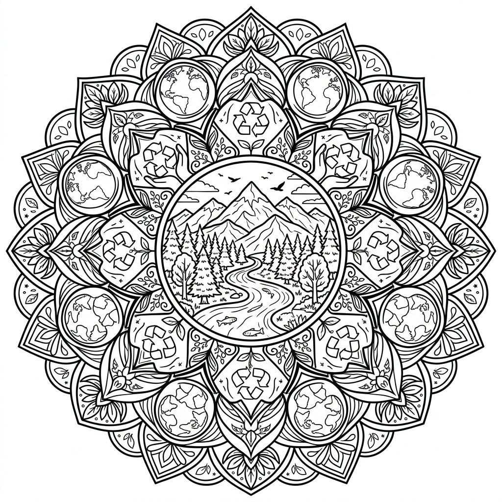 Earth Day Nature Mandala Coloring Page - Printable Fun