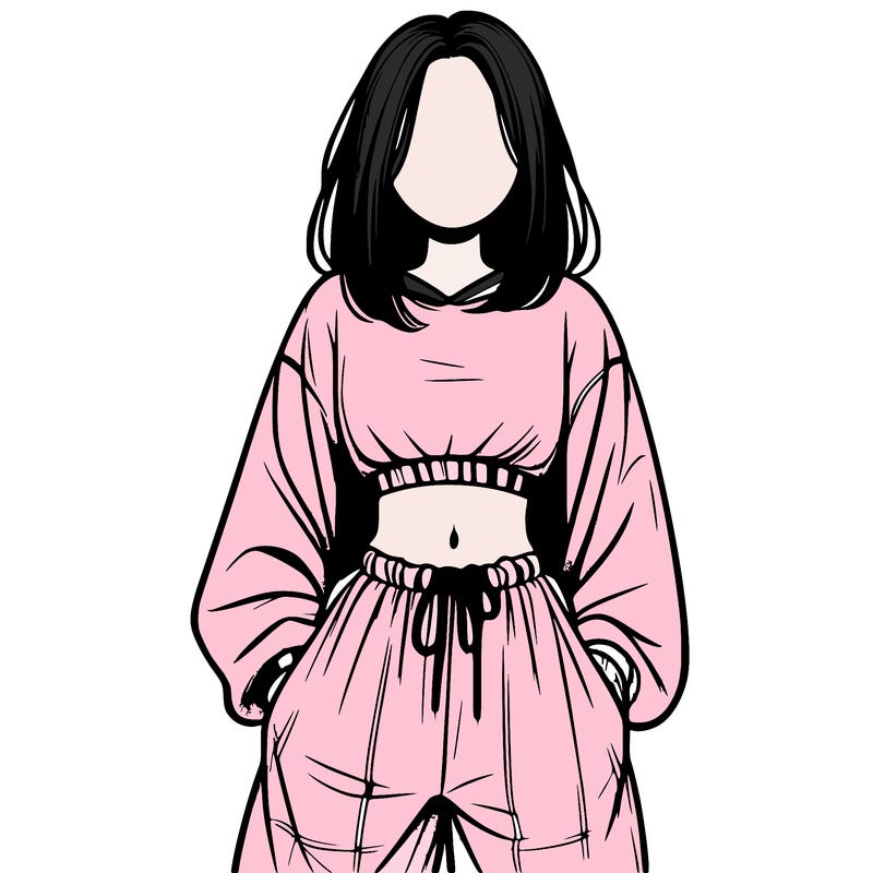 realistic girl faceless with baggy pants and a crop top