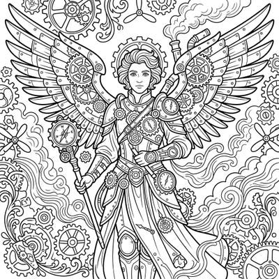 Discover the celestial protector reimagined with intricate gears and clockwork in our unique Steampunk Guardian Angel coloring page. This captivating design offers a fascinating blend of divine grace and retro-futuristic fantasy, perfect for creative minds.