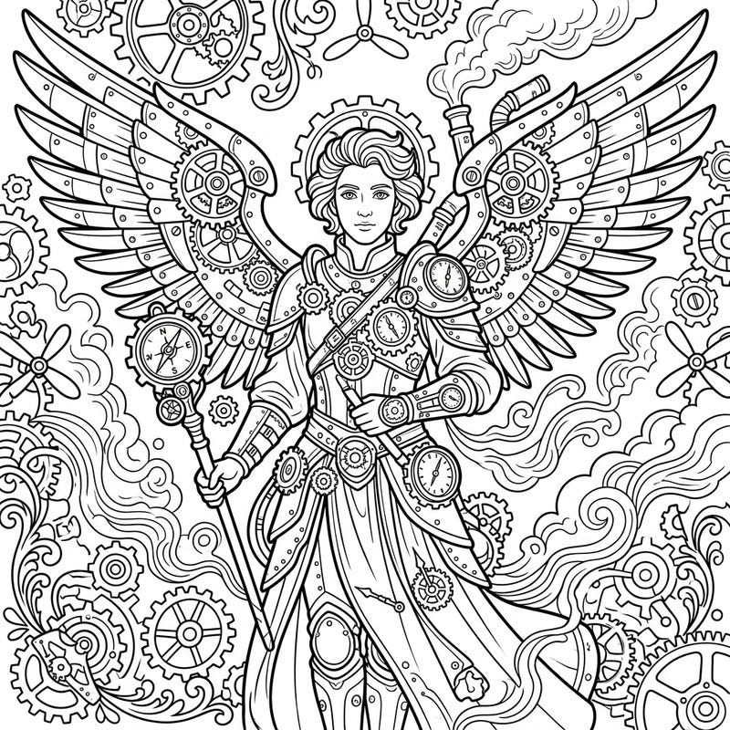 Discover the celestial protector reimagined with intricate gears and clockwork in our unique Steampunk Guardian Angel coloring page. This captivating design offers a fascinating blend of divine grace and retro-futuristic fantasy, perfect for creative minds.