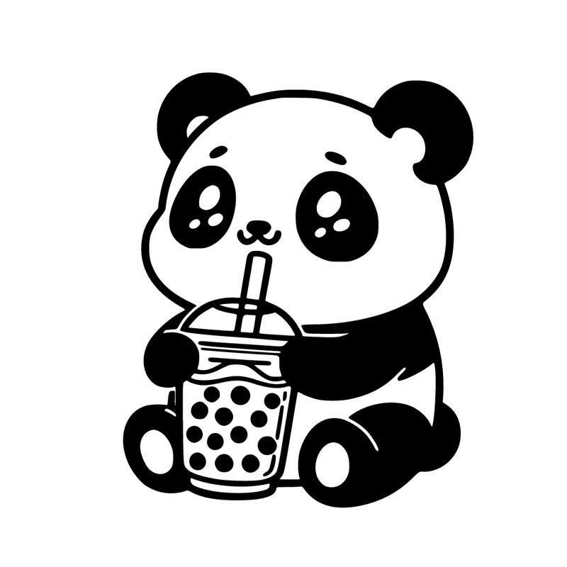 panda drinking boba