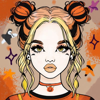 realistic girl with two buns in hair and lips